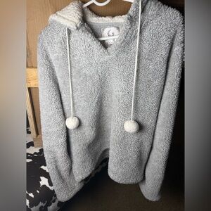 PJ Couture Cozy Sherpa Hoodie Pullover – Gray – Size L